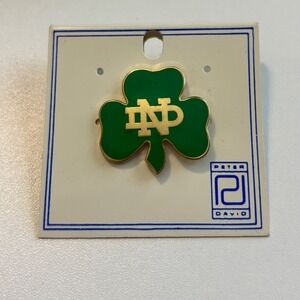 Peter David Notre Dame Lapel Pin RARE Vintage Green Shamrock Gold ND Logo Enamel